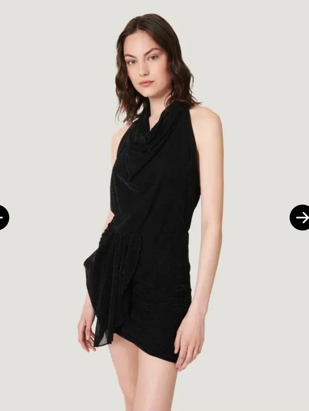 IRO Bazzi Draped Metallic Knit Black Cowl Neck Mini Dress Size 36